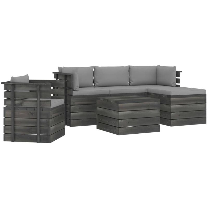 

Muebles de jardín de palets 6 piezas cojines madera maciza pino - Gris