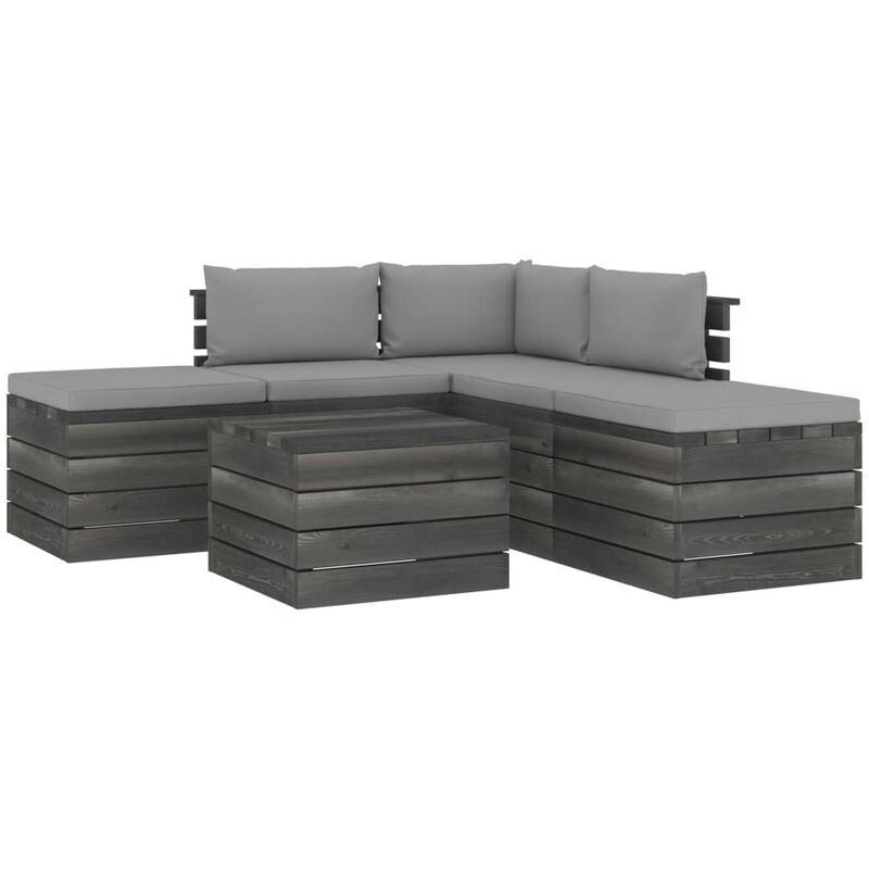 

Muebles de jardín de palets 6 piezas cojines madera maciza pino - Gris
