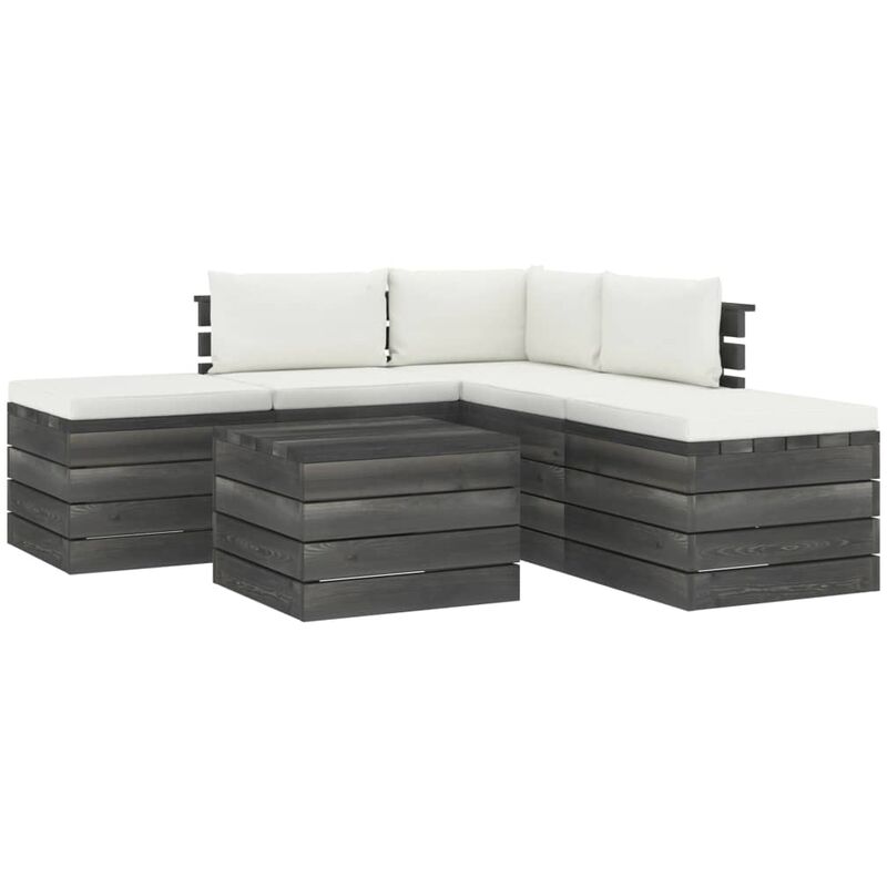 

Muebles de jardín de palets 6 piezas cojines madera maciza pino - Crema