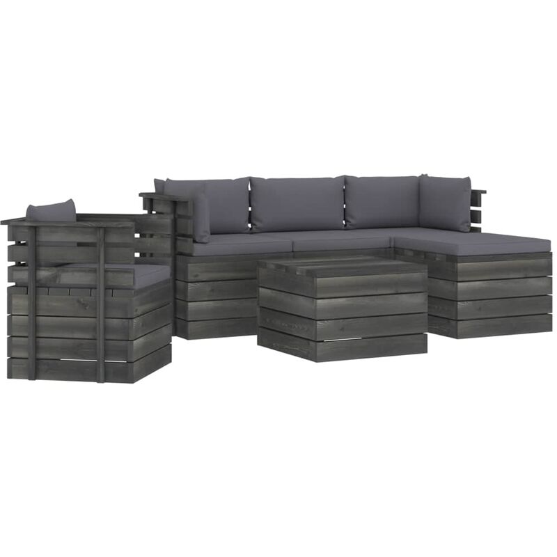 

Muebles de jardín de palets 6 piezas cojines madera pino maciza - Antracita