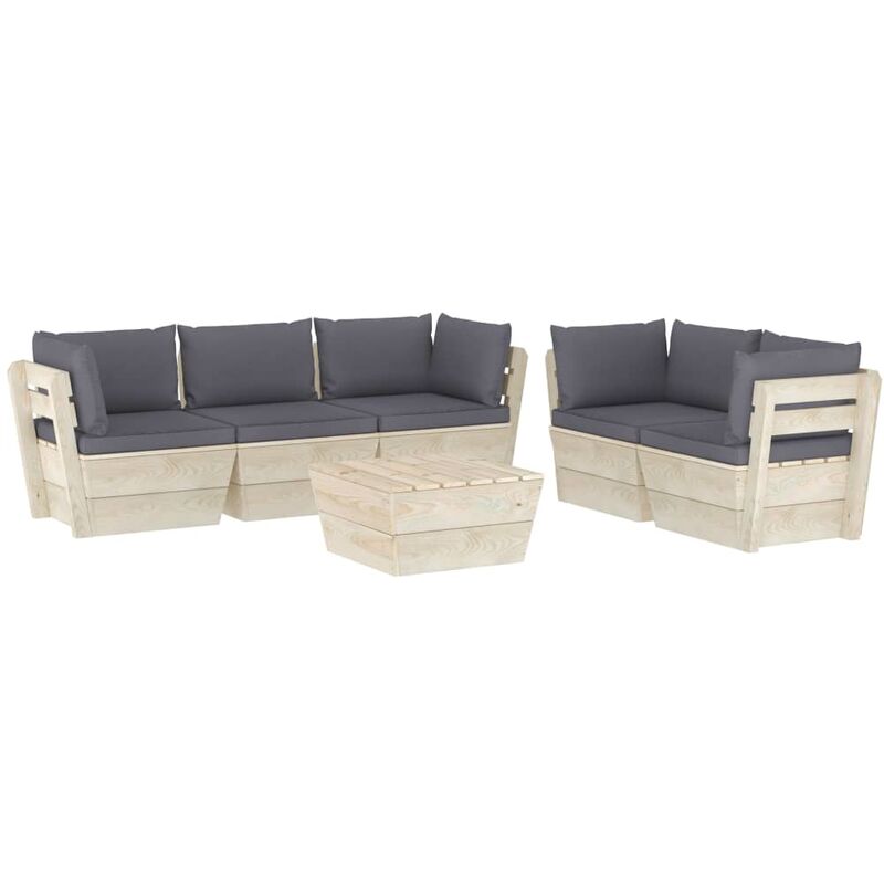 

Muebles de jardín de palets 6 piezas y cojines madera de abeto - Antracita