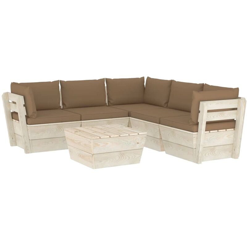 

Muebles de jardín de palets 6 piezas y cojines madera de abeto - Gris Topo