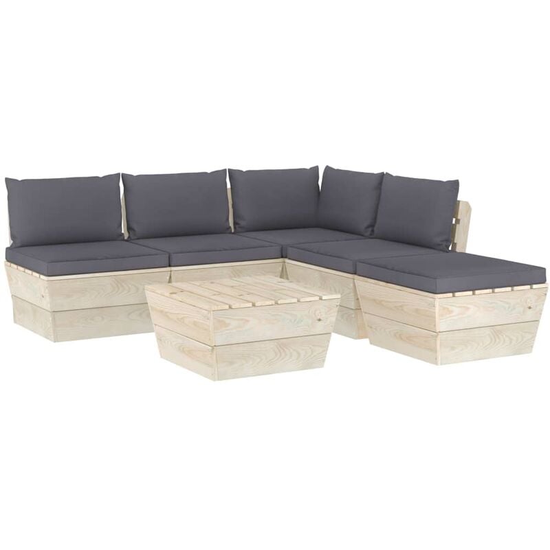 

Muebles de jardín de palets 6 piezas y cojines madera de abeto - Antracita