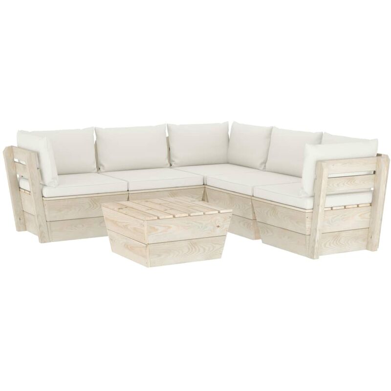 

Muebles de jardín de palets 6 piezas y cojines madera de abeto - Crema
