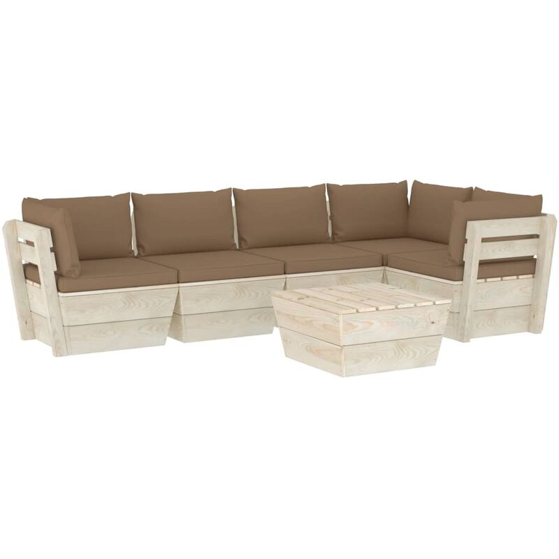 

Muebles de jardín de palets 6 piezas y cojines madera de abeto - Gris Topo