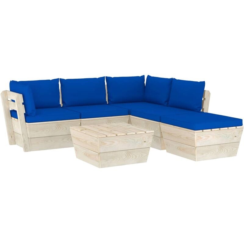

Muebles de jardín de palets 6 piezas y cojines madera de abeto - Azul