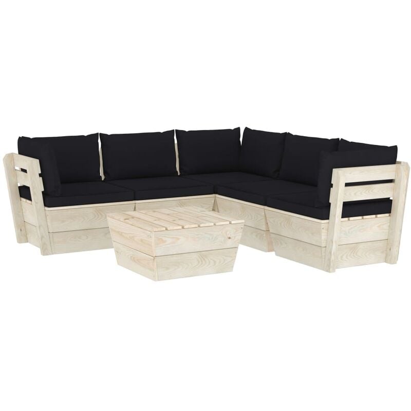 

Muebles de jardín de palets 6 piezas y cojines madera de abeto - Negro
