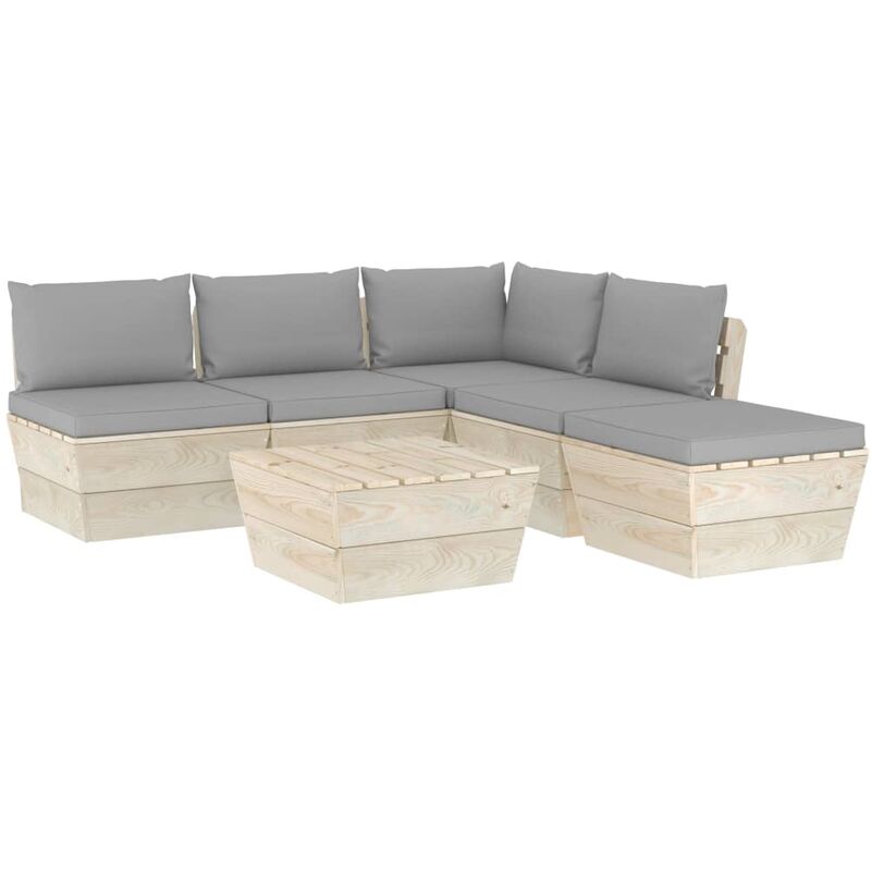 

Muebles de jardín de palets 6 piezas y cojines madera de abeto - Gris
