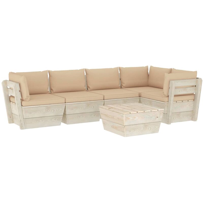 

Muebles de jardín de palets 6 piezas y cojines madera de abeto - Beige