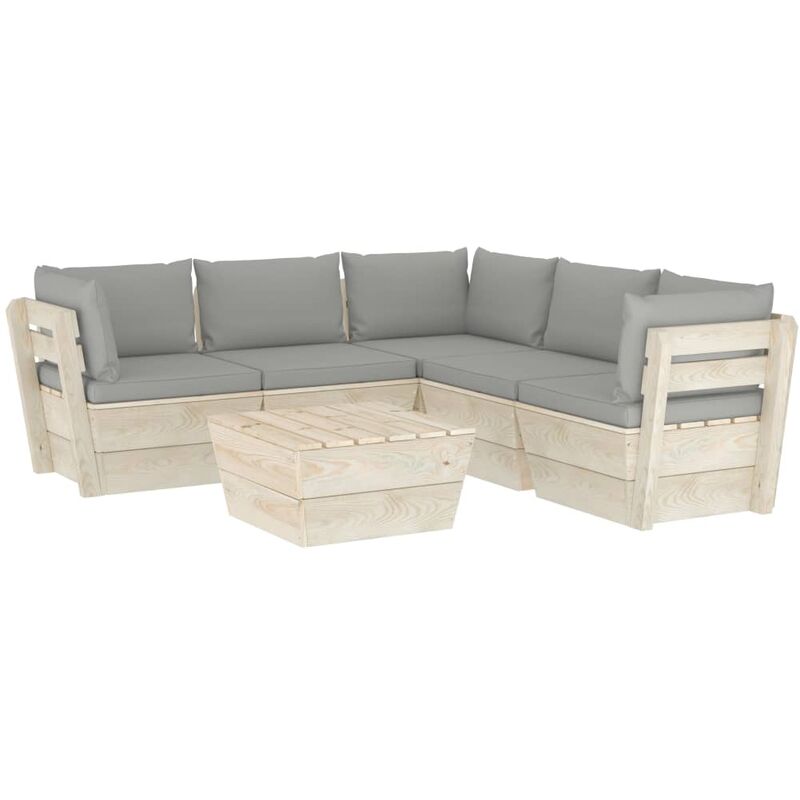 

Muebles de jardín de palets 6 piezas y cojines madera de abeto - Gris