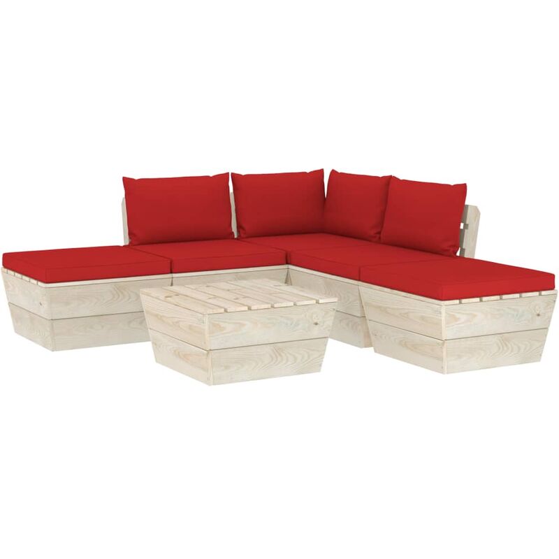 

Muebles de jardín de palets 6 piezas y cojines madera de abeto - Rojo