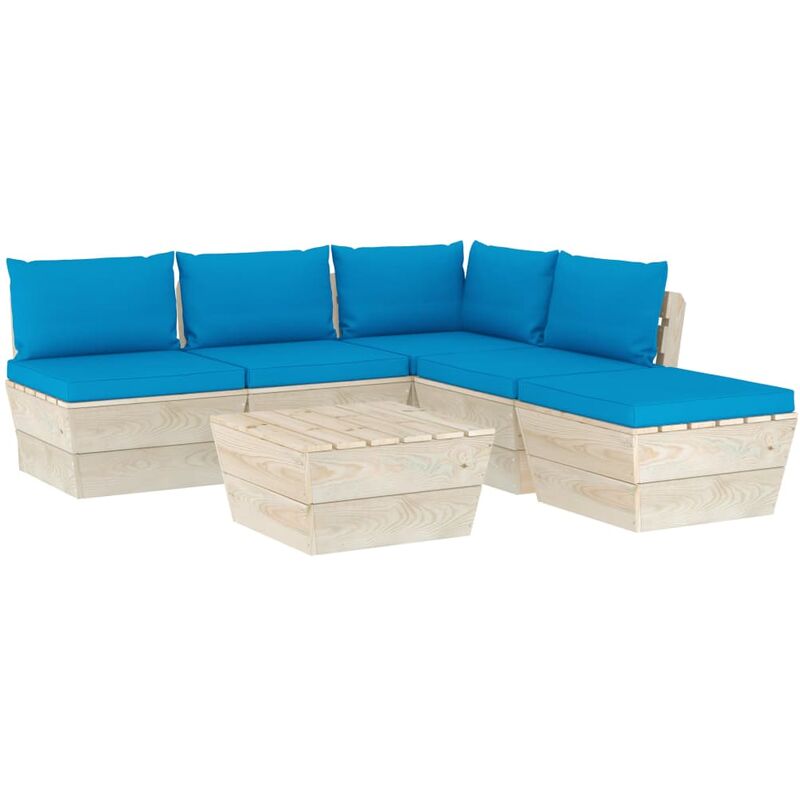 

Muebles de jardín de palets 6 piezas y cojines madera de abeto - Azul