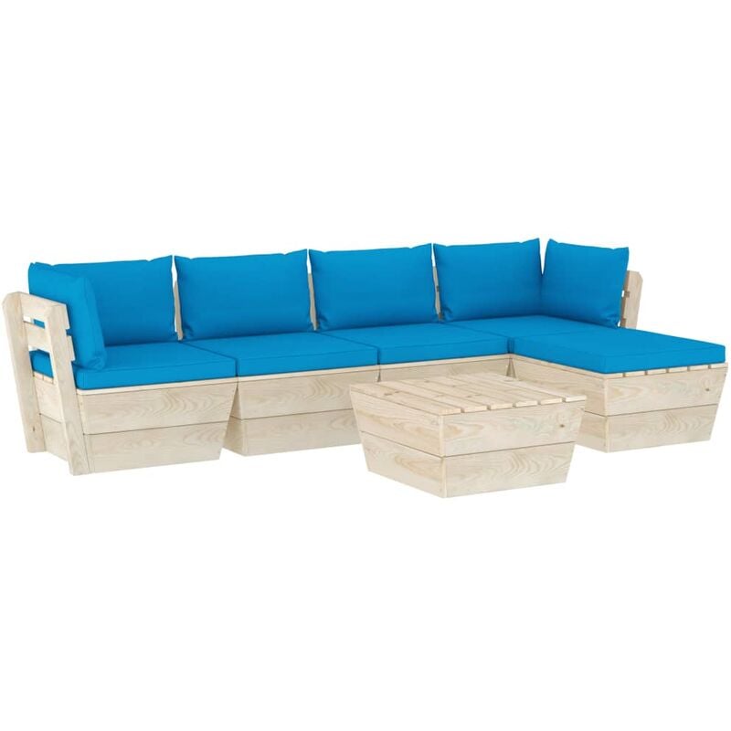 

Muebles de jardín de palets 6 piezas y cojines madera de abeto - Azul