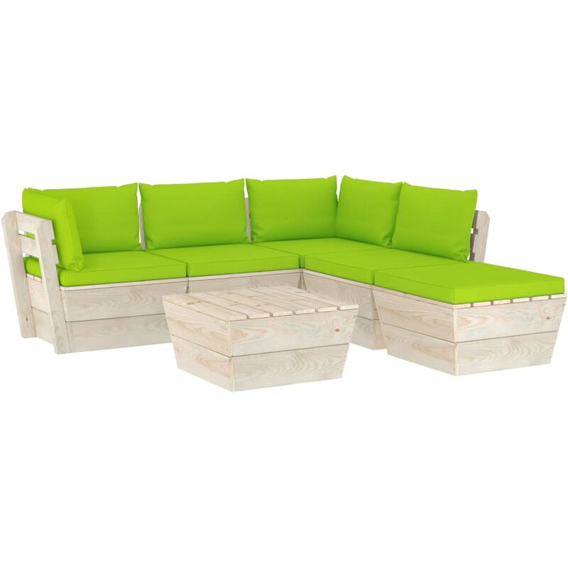 

Muebles de jardín de palets 6 piezas y cojines madera de abeto - Verde