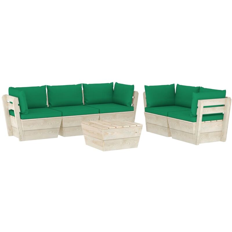 

Muebles de jardín de palets 6 piezas y cojines madera de abeto - Verde
