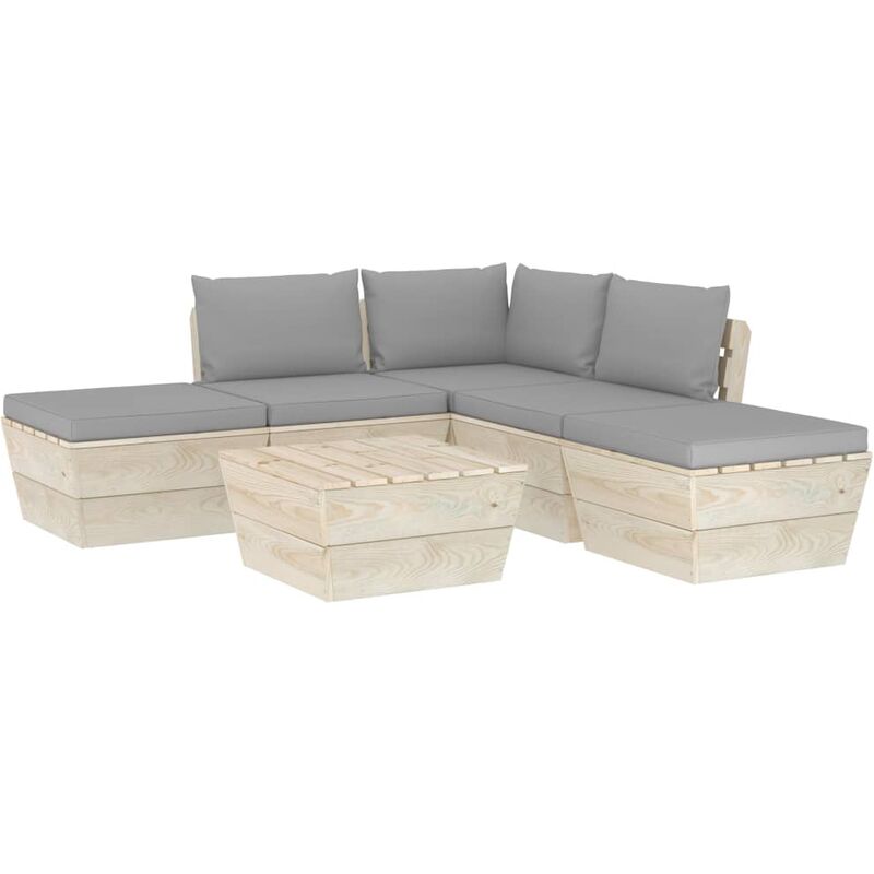 

Muebles de jardín de palets 6 piezas y cojines madera de abeto - Gris