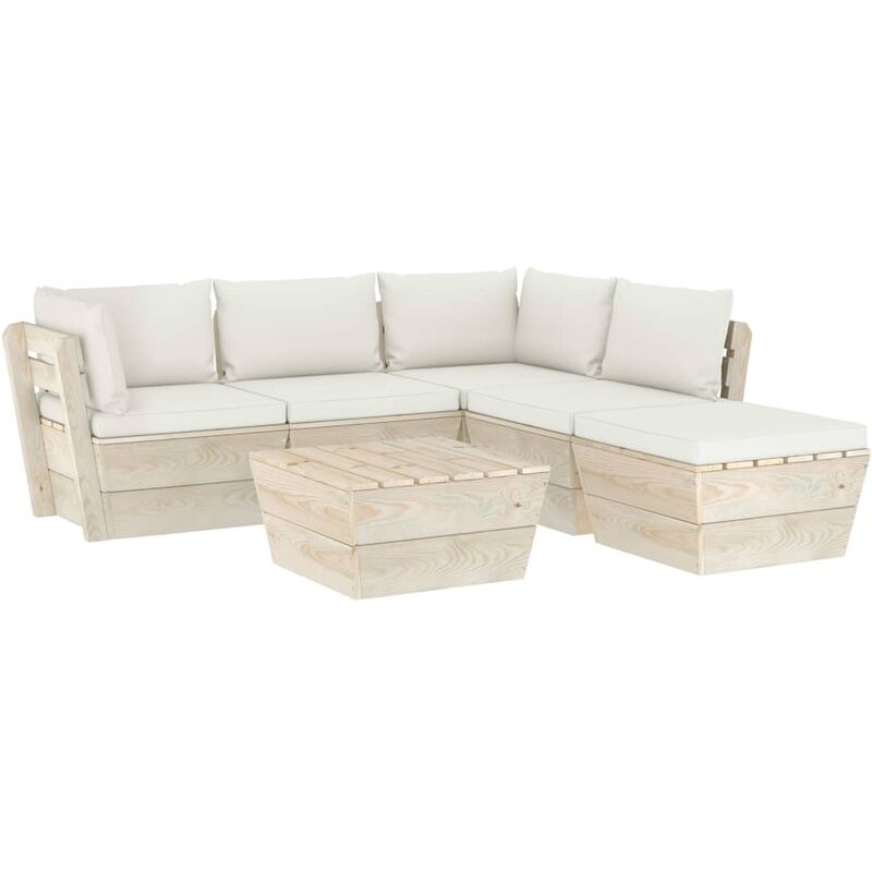 

Muebles de jardín de palets 6 piezas y cojines madera de abeto - Crema