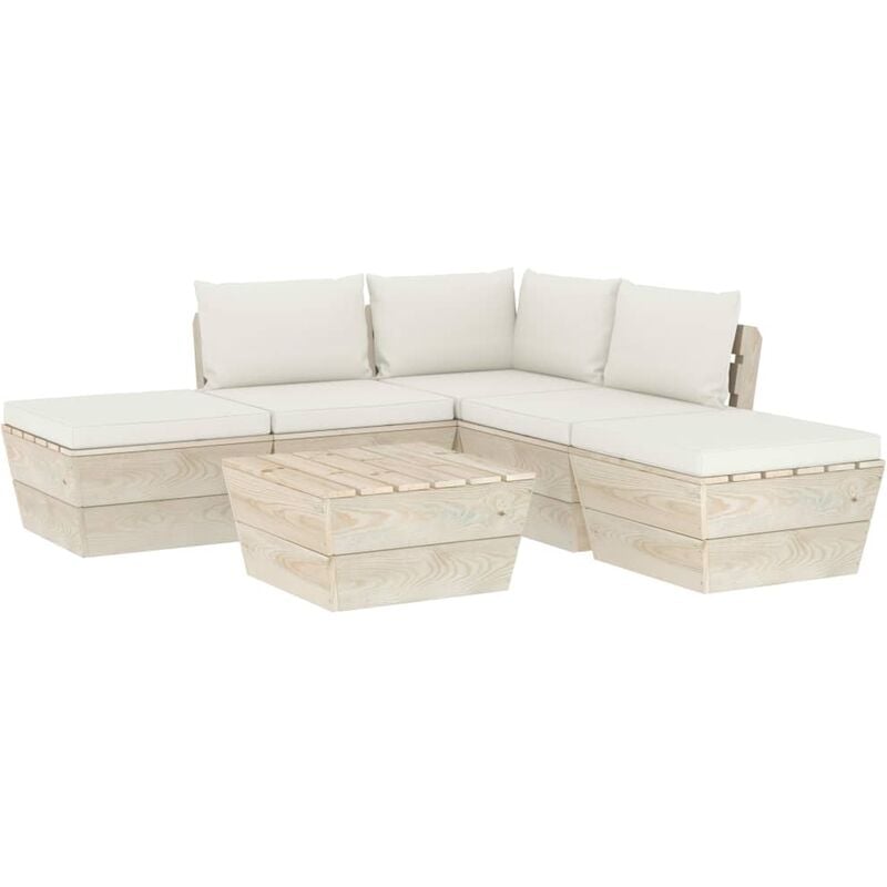 

Muebles de jardín de palets 6 piezas y cojines madera de abeto - Crema