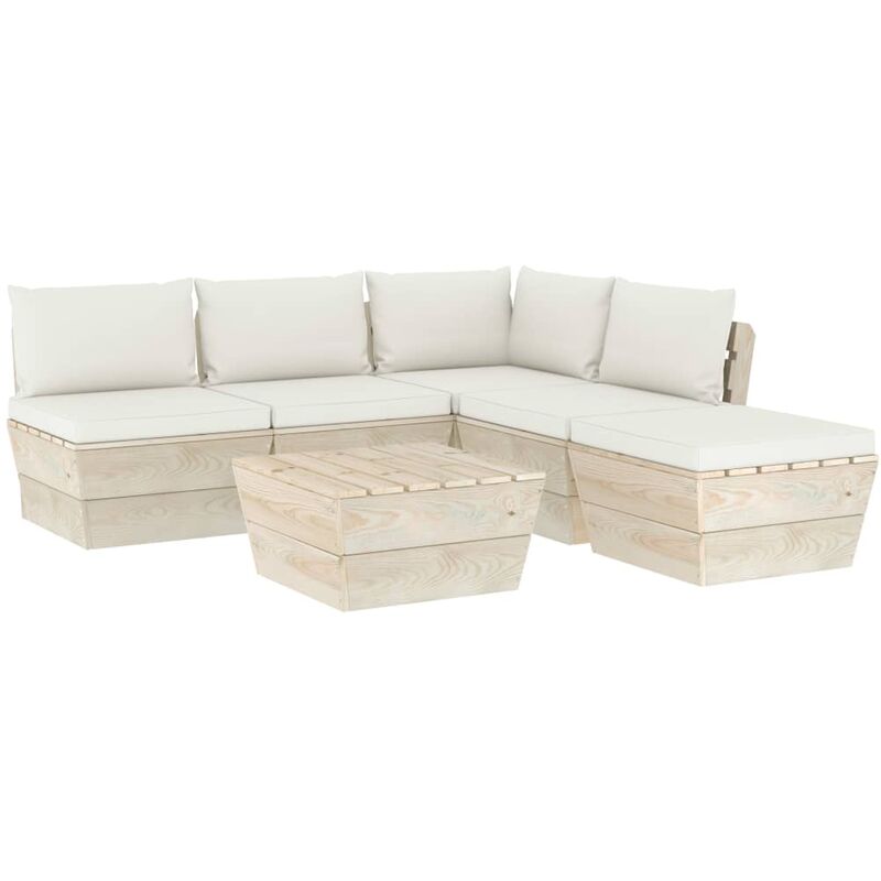 

Muebles de jardín de palets 6 piezas y cojines madera de abeto - Crema
