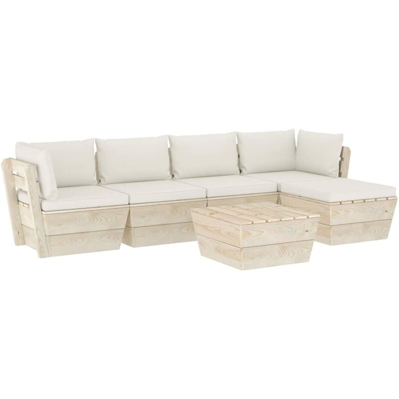 

Muebles de jardín de palets 6 piezas y cojines madera de abeto - Crema