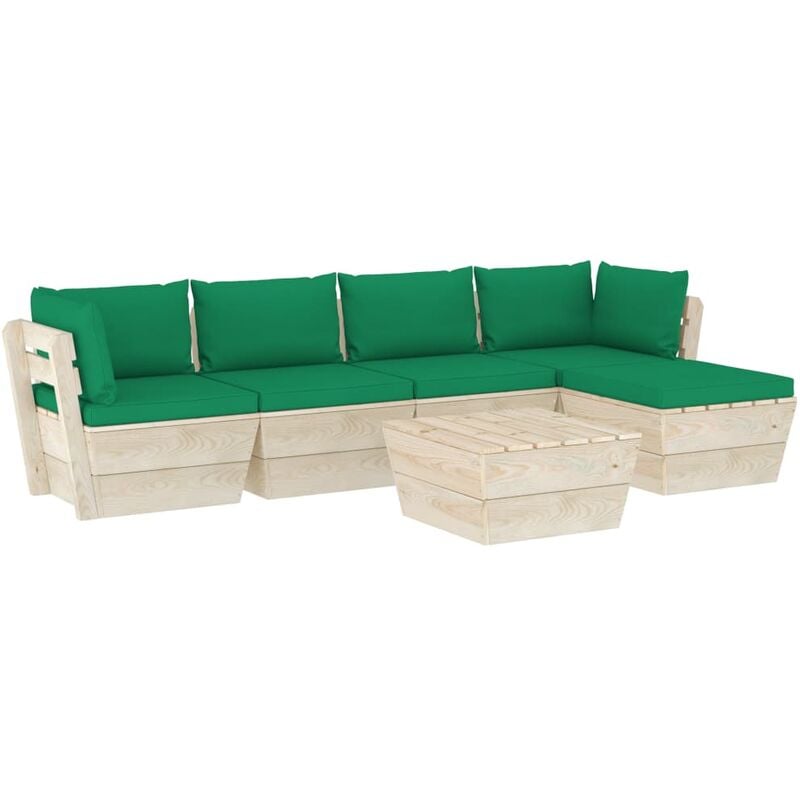 

Muebles de jardín de palets 6 piezas y cojines madera de abeto - Verde