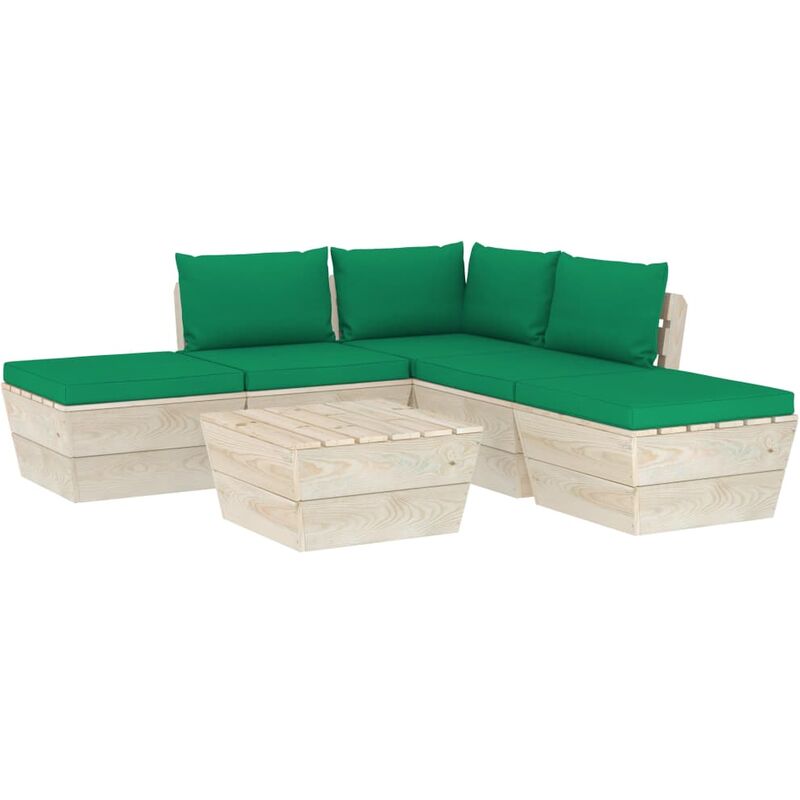 

Muebles de jardín de palets 6 piezas y cojines madera de abeto - Verde