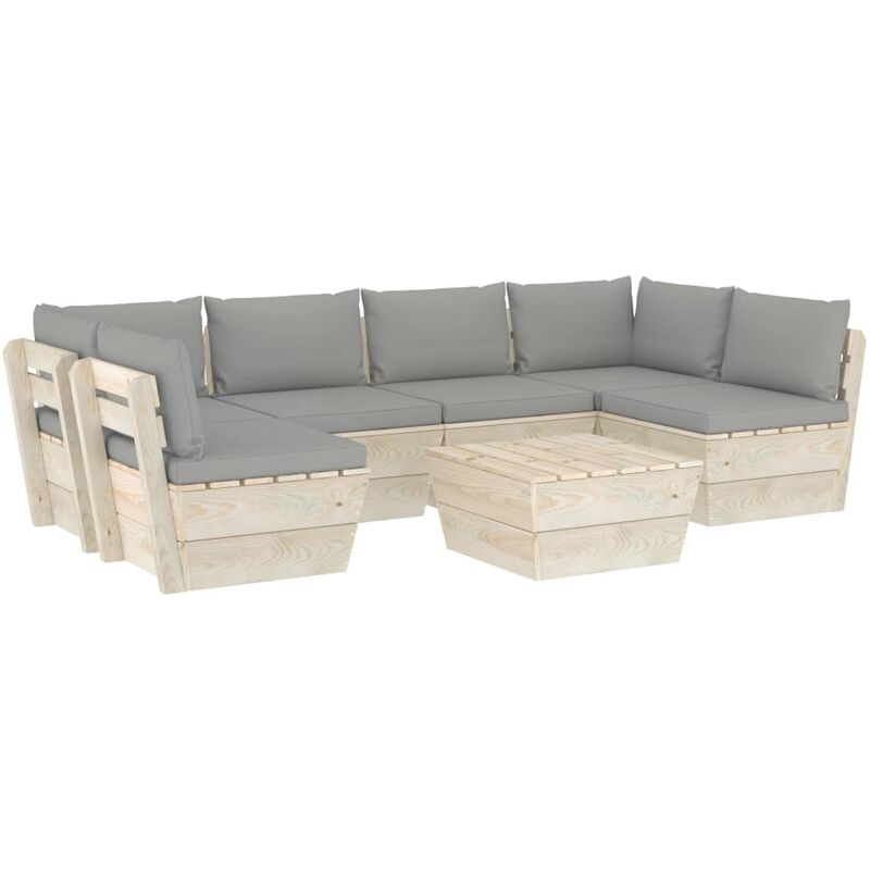 

Muebles de jardín de palets 7 piezas y cojines madera de abeto - Gris