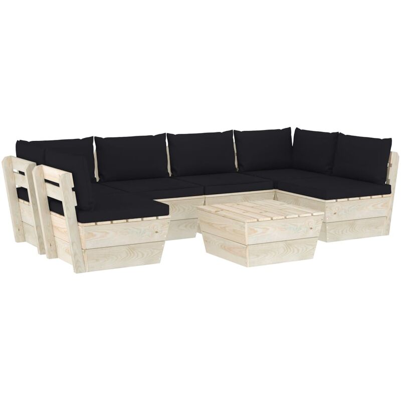 

Muebles de jardín de palets 7 piezas y cojines madera de abeto - Negro