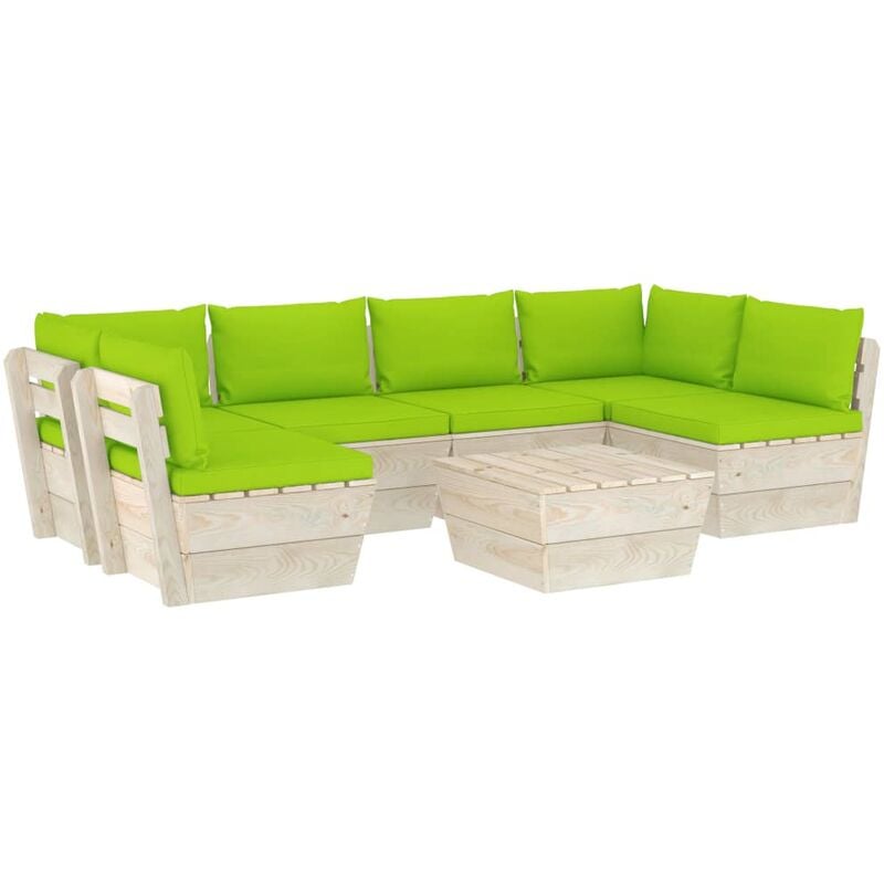 

Muebles de jardín de palets 7 piezas y cojines madera de abeto - Verde