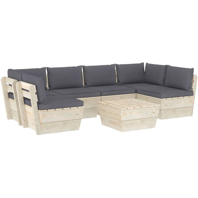 

Muebles de jardín de palets 7 piezas y cojines madera de abeto - Antracita