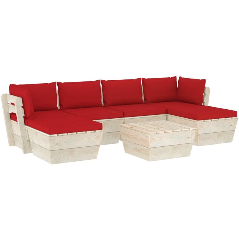

Muebles de jardín de palets 7 piezas y cojines madera de abeto - Rojo
