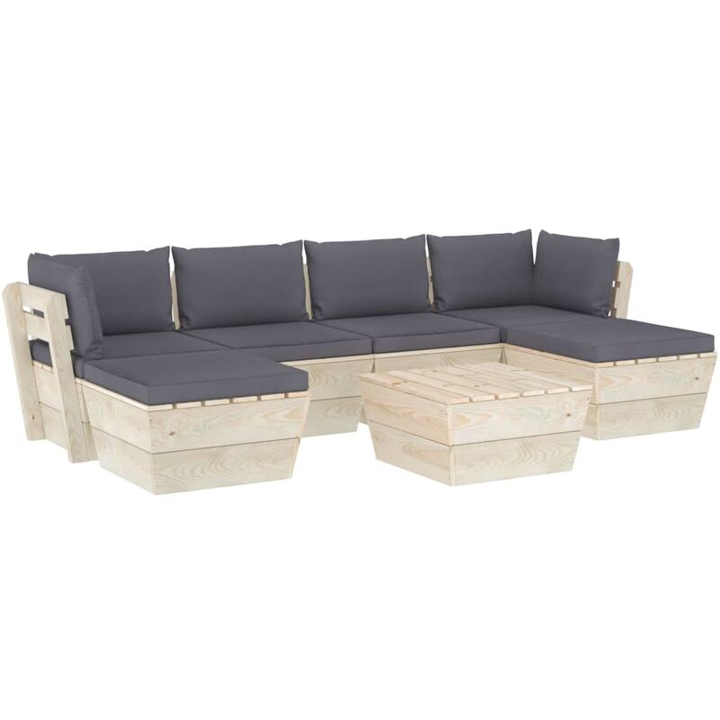 

Muebles de jardín de palets 7 piezas y cojines madera de abeto - Antracita