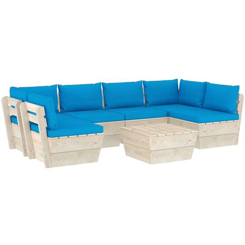 

Muebles de jardín de palets 7 piezas y cojines madera de abeto - Azul
