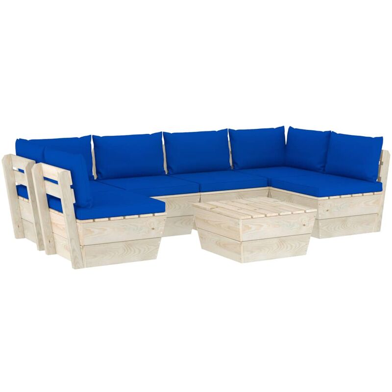 

Muebles de jardín de palets 7 piezas y cojines madera de abeto - Azul
