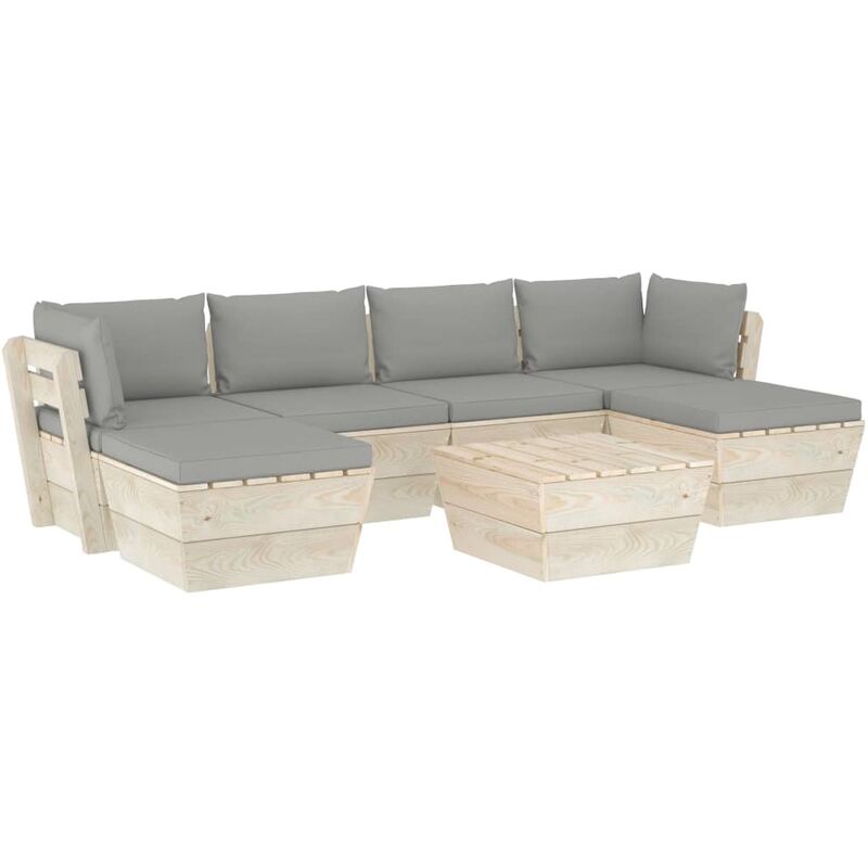 

Muebles de jardín de palets 7 piezas y cojines madera de abeto - Gris
