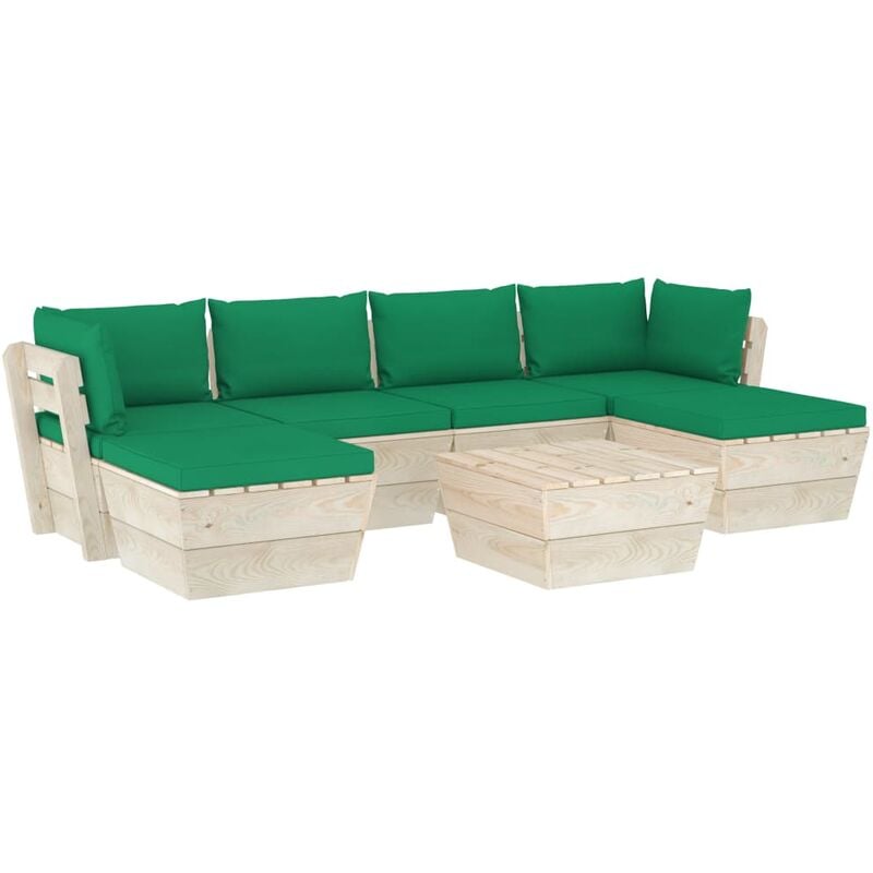 

Muebles de jardín de palets 7 piezas y cojines madera de abeto - Verde