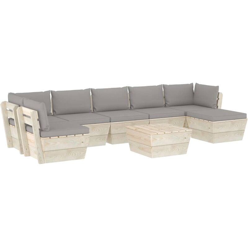 

Muebles de jardín de palets 8 piezas y cojines madera de abeto - Gris