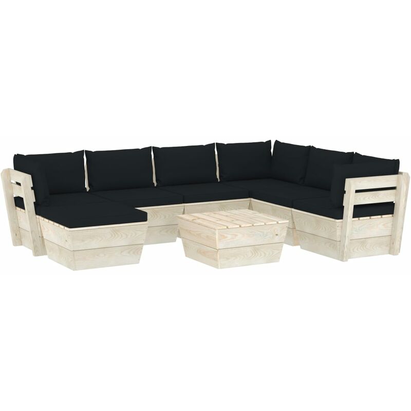 

Muebles de jardín de palets 8 piezas y cojines madera de abeto - Negro