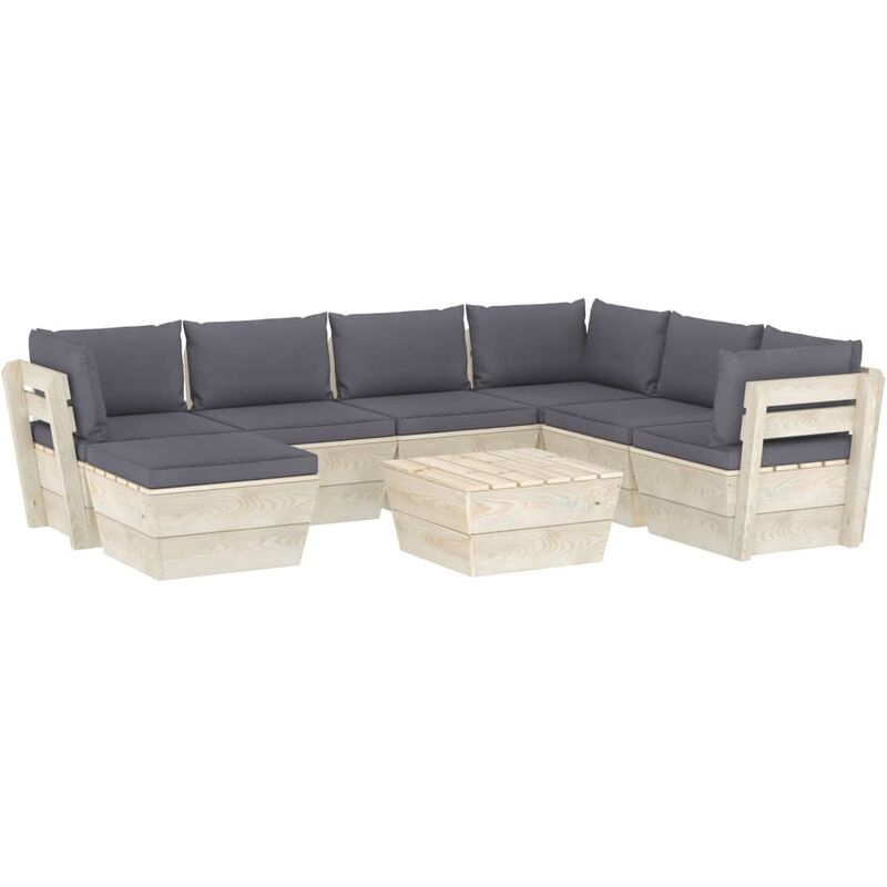 

Muebles de jardín de palets 8 piezas y cojines madera de abeto - Antracita