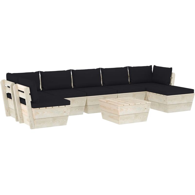 

Muebles de jardín de palets 8 piezas y cojines madera de abeto - Negro