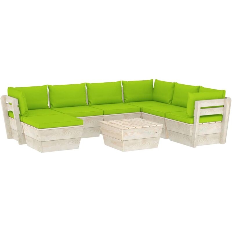 

Youthup - Muebles de jardín de palets 8 piezas y cojines madera de abeto - Verde