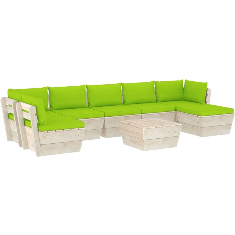 

Youthup - Muebles de jardín de palets 8 piezas y cojines madera de abeto - Verde