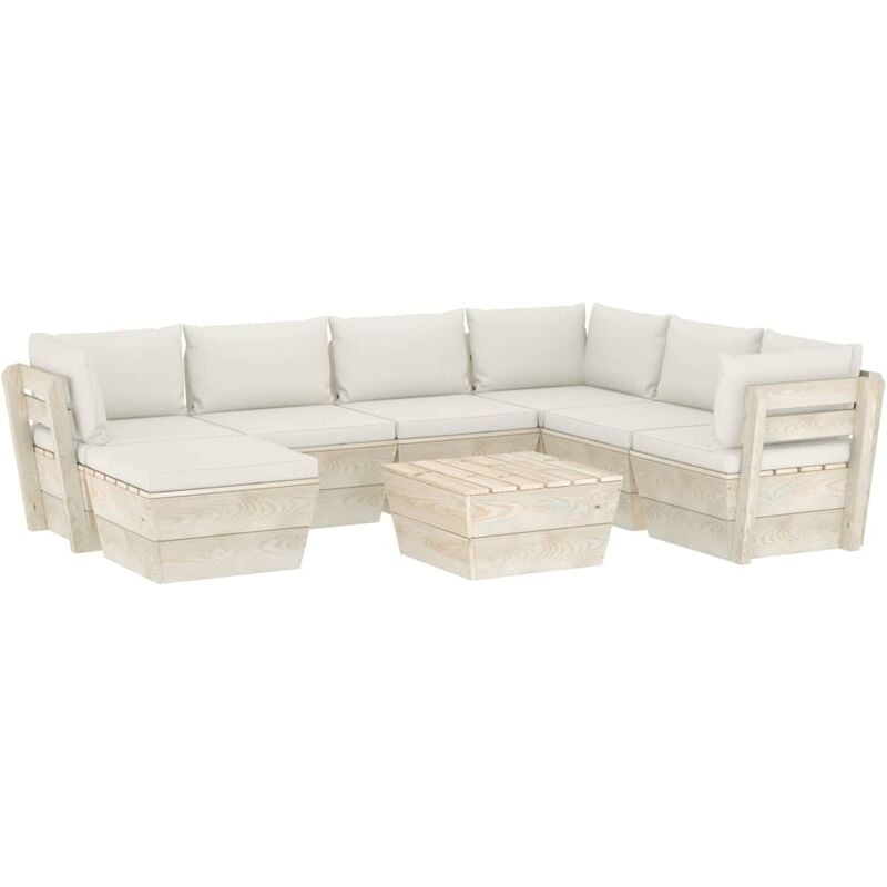 

Muebles de jardín de palets 8 piezas y cojines madera de abeto - Crema