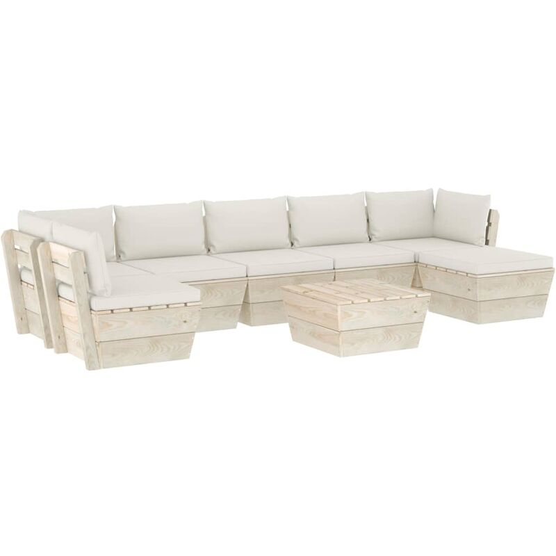 

Muebles de jardín de palets 8 piezas y cojines madera de abeto - Crema