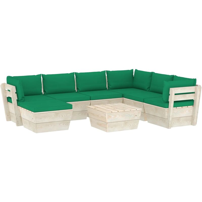 

Muebles de jardín de palets 8 piezas y cojines madera de abeto - Verde