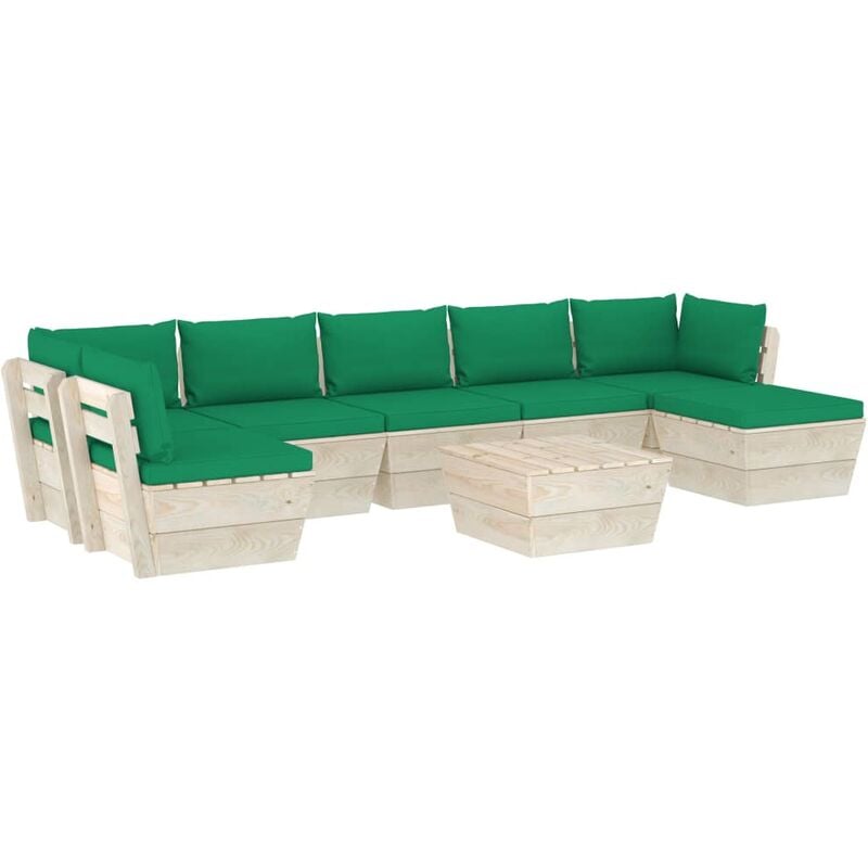 

Muebles de jardín de palets 8 piezas y cojines madera de abeto - Verde