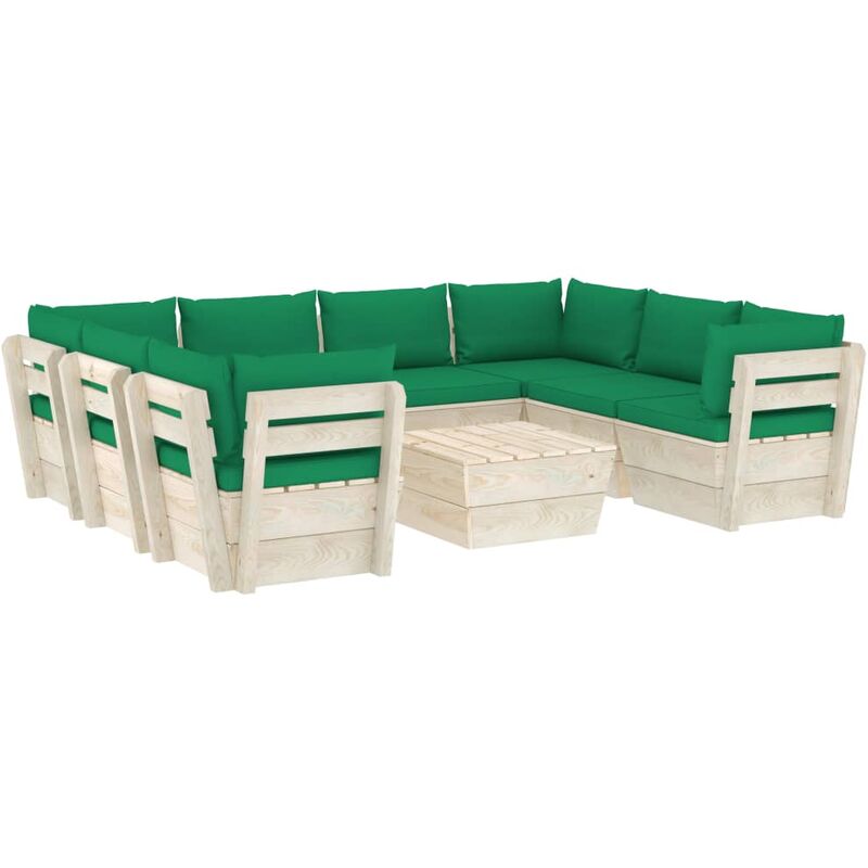 

Muebles de jardín de palets 9 piezas y cojines madera de abeto - Verde