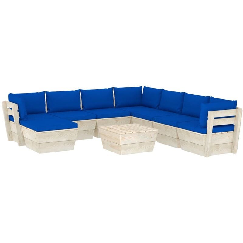 

Muebles de jardín de palets 9 piezas y cojines madera de abeto - Azul