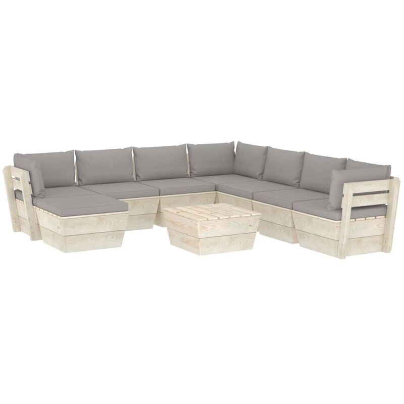 

Muebles de jardín de palets 9 piezas y cojines madera de abeto - Gris