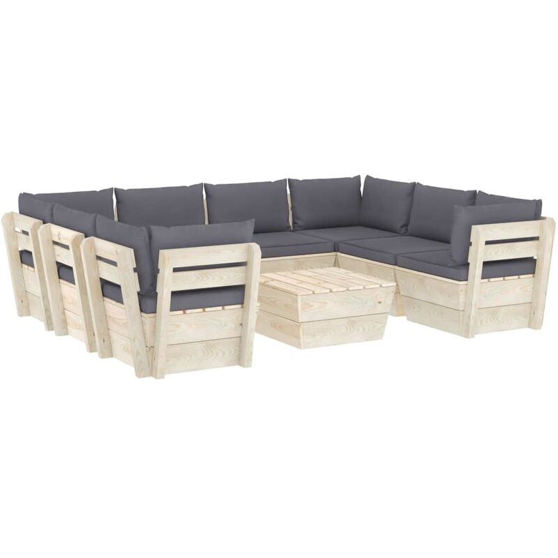 

Muebles de jardín de palets 9 piezas y cojines madera de abeto - Antracita